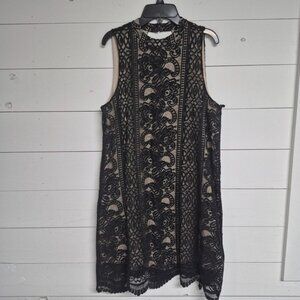 Love Fire Black Lace Sleeveless Dress With Nude Lining Floral Pattern High Neck